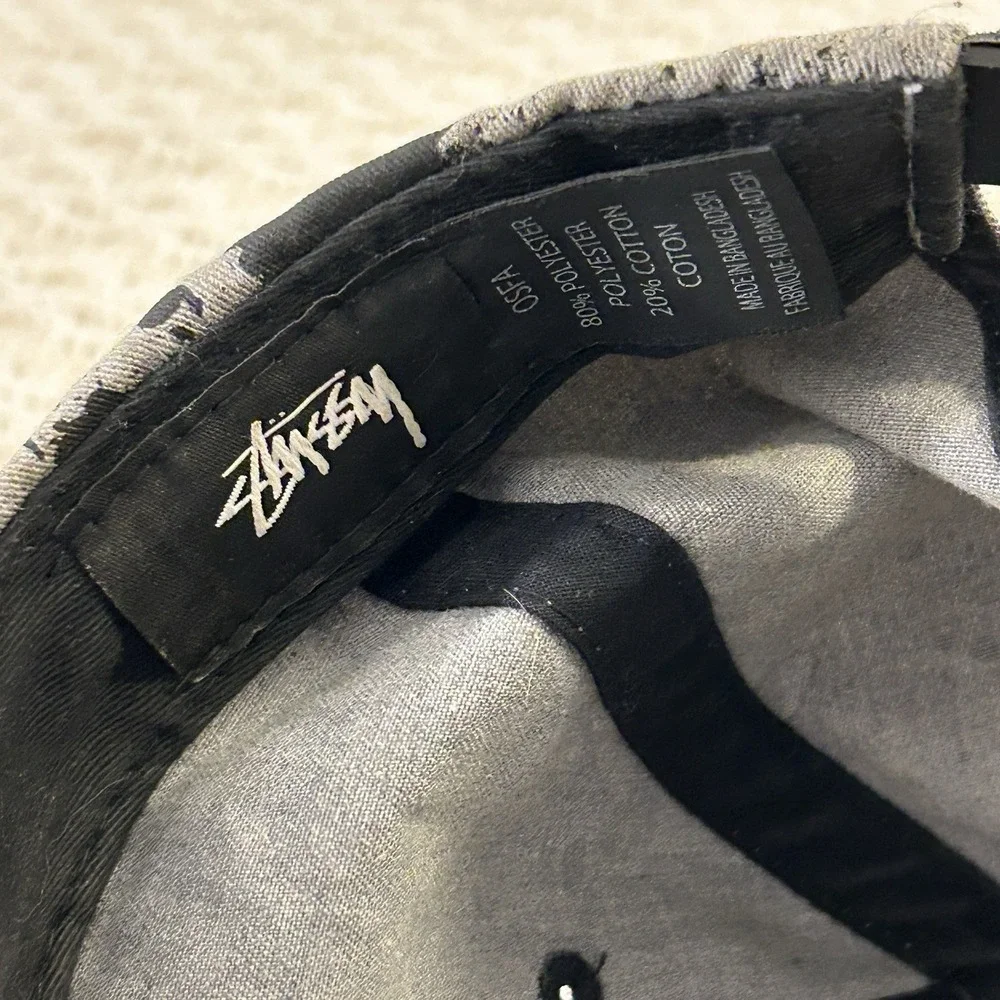 Stussy Y2K Paint Splatter Snapback Black Gray Hat Cap Suede Bill